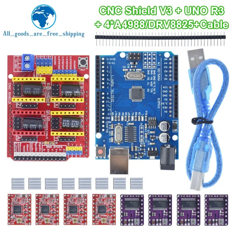 Imagem -02 - Tzt Cnc Escudo para Máquina de Gravura Driver Placa de Expansão Cabo Usb Impressora 3d Arduino Mais Uno r3 Drv8825 A4988 Pcs