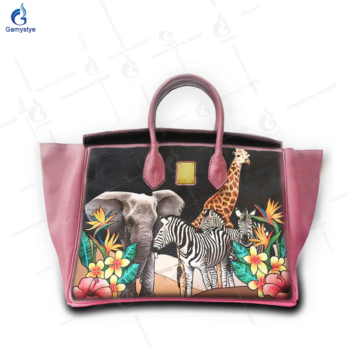 Personalizar bolso Art Hand Painted Elephant zebra giraffe Bag Ladies Tote Handbag Messenger Shoulder Bag For women Big Capacity