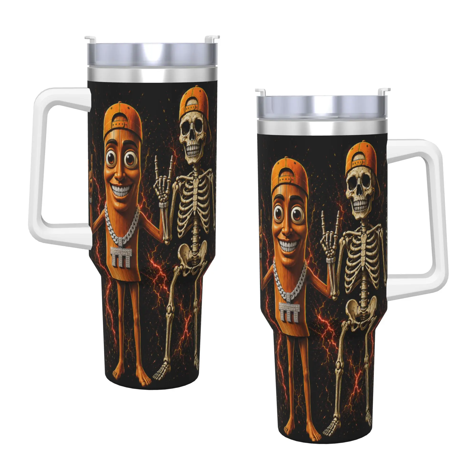 Stainless Steel Tumbler Tung Tung Tung Sahur Skeleton Halloween Coffee Mug  Portable Hot Drinks Mugs Cup Camping Water Bottle