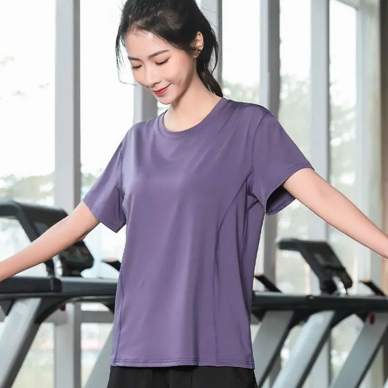 Loose plus Size Yoga Clothes Women's Sport Top Running Short Sleeve Fitness T-Shirt Large Size Professional Training 200 Pounds