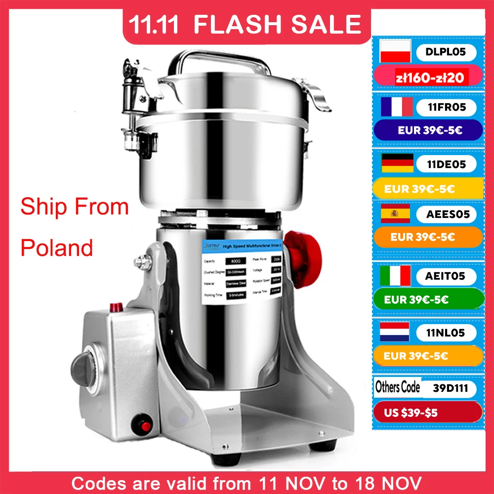 ES FR PL 800G 3000W Herb Grinder Coffee Machine Grain Spices Mill Medicine Wheat Mixer Dry Food Grinder