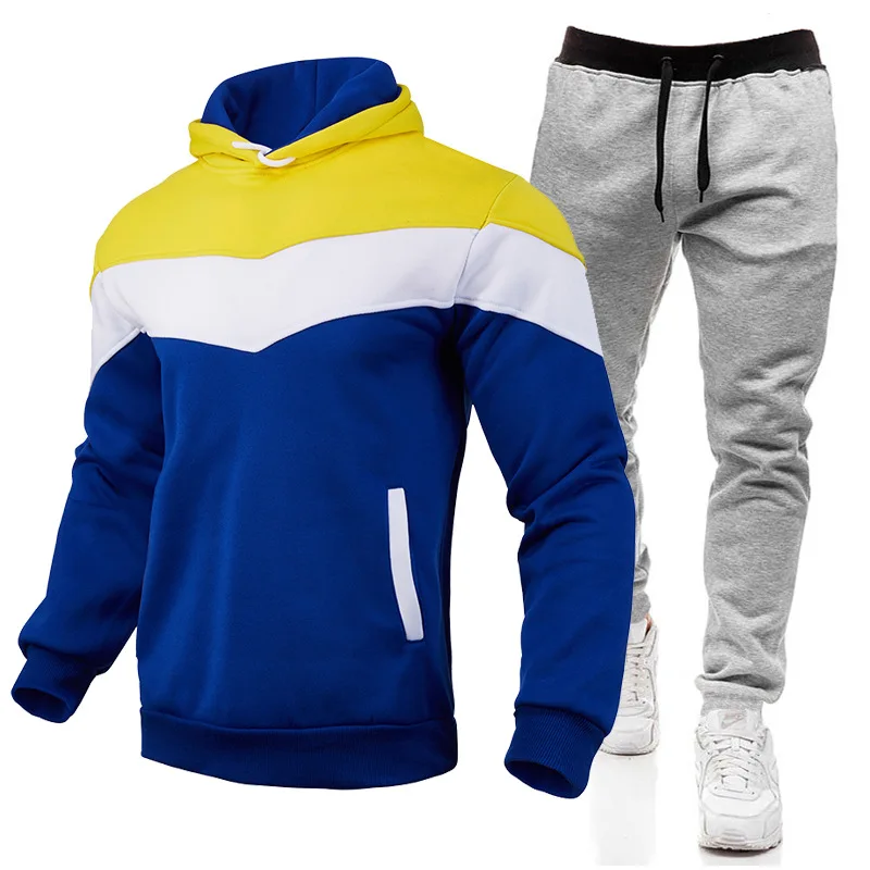 2024 High Quality Autumn/Winter Splicing Hoodie and Pants Set with Velvet for Warmth, Leisure, Sports, Youth and Vitality, Hoodi