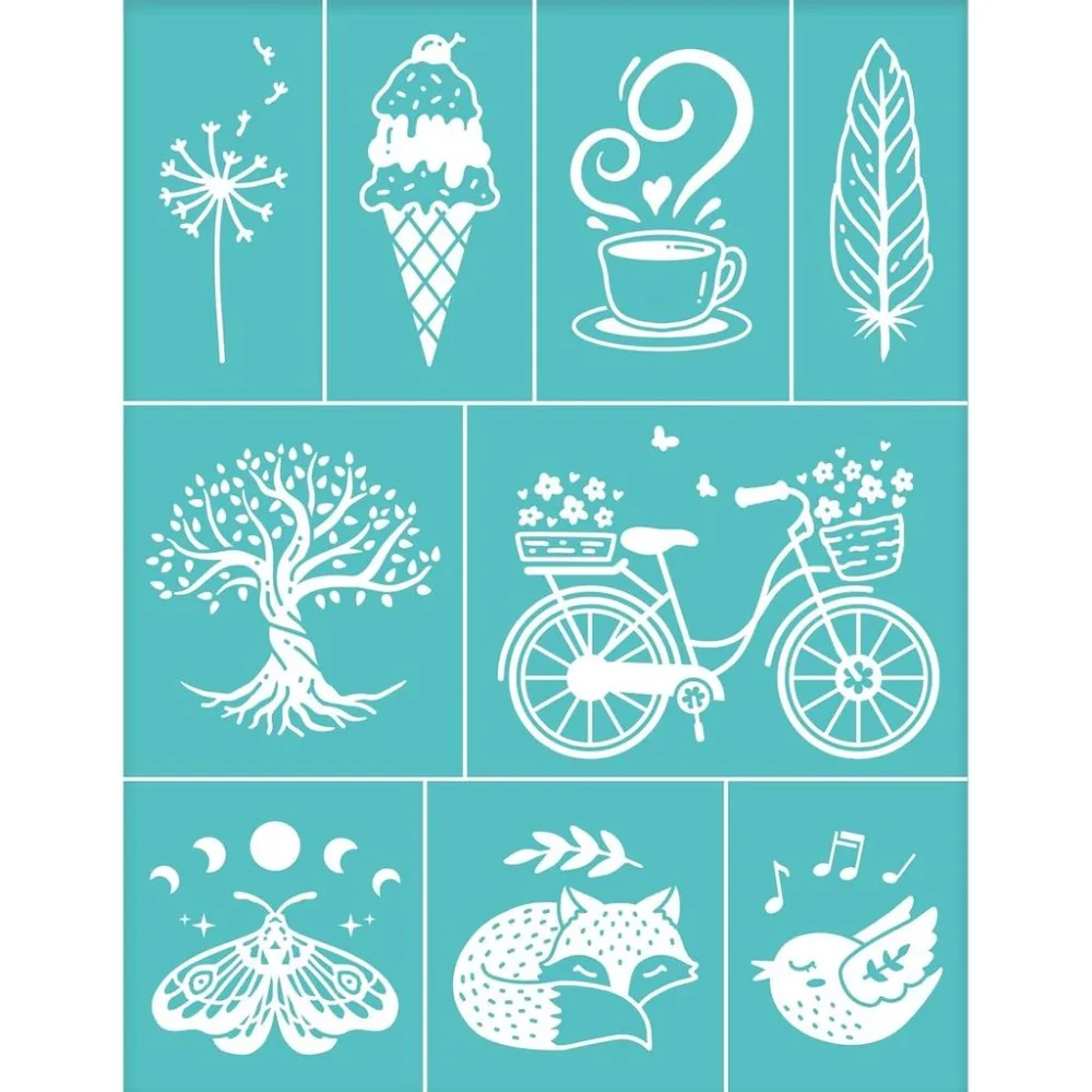 2Pcs Self-Adhesive Silk Screen Printing Stencil Ice Cream Tree Bike Bird Fox Butterfly Mesh Transfers Silk Screen Stencil