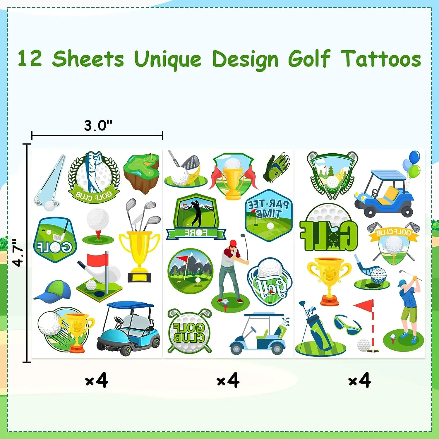 Golf Temporary Tattoos Golf Party Favors Tattoos Kids Sports Theme Hole in One Birthday Party Supplies Golf Club Prizes Rewards