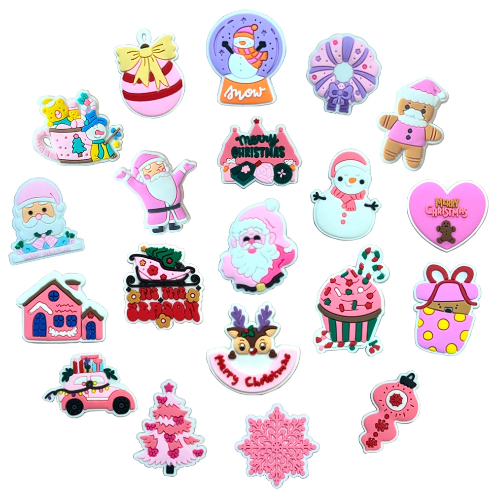 1Pcs PVC Christmas Shoe Charms Xmas Tree Shoe Decorations Pink for Sandals Accessories Kids Gift Wholesale