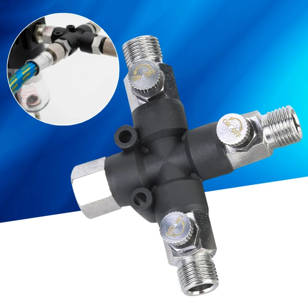 1pcs 1/8 Inch Thread Air Hose Splitter Adjustable Design Metal Construction Airbrush Fitting Three Way Manifold