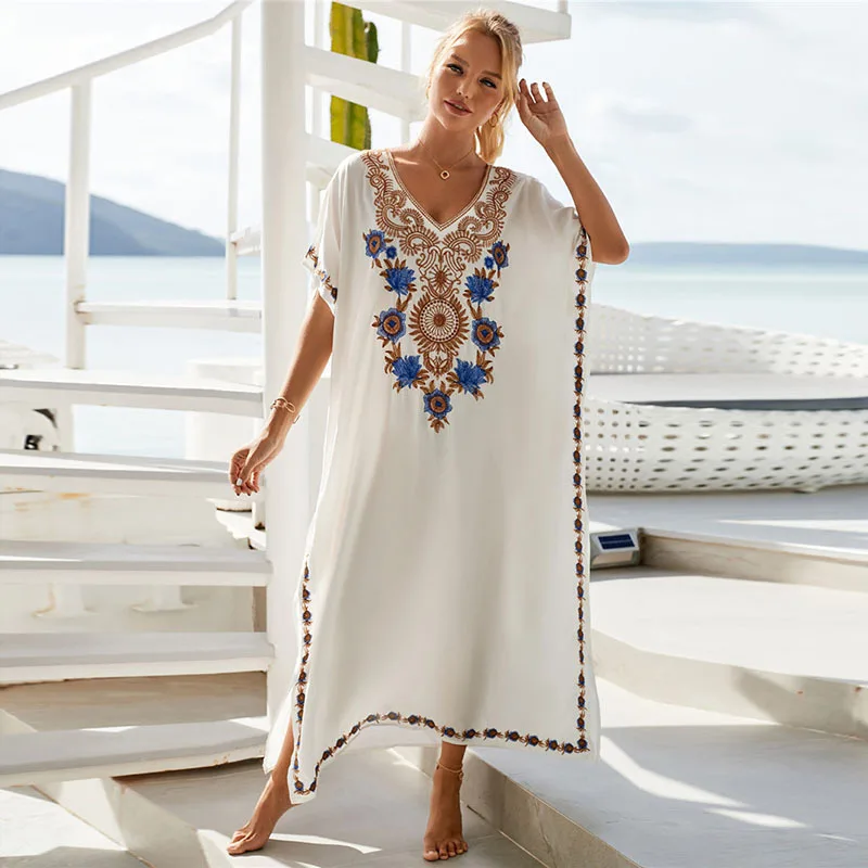 Badeanzug Frauen Strand kleid bestickt Kaftan Bikini vertuschen Strand Outfits Frauen Bade bekleidung 2024 Vertuschung Strand tragen Frau Kleid