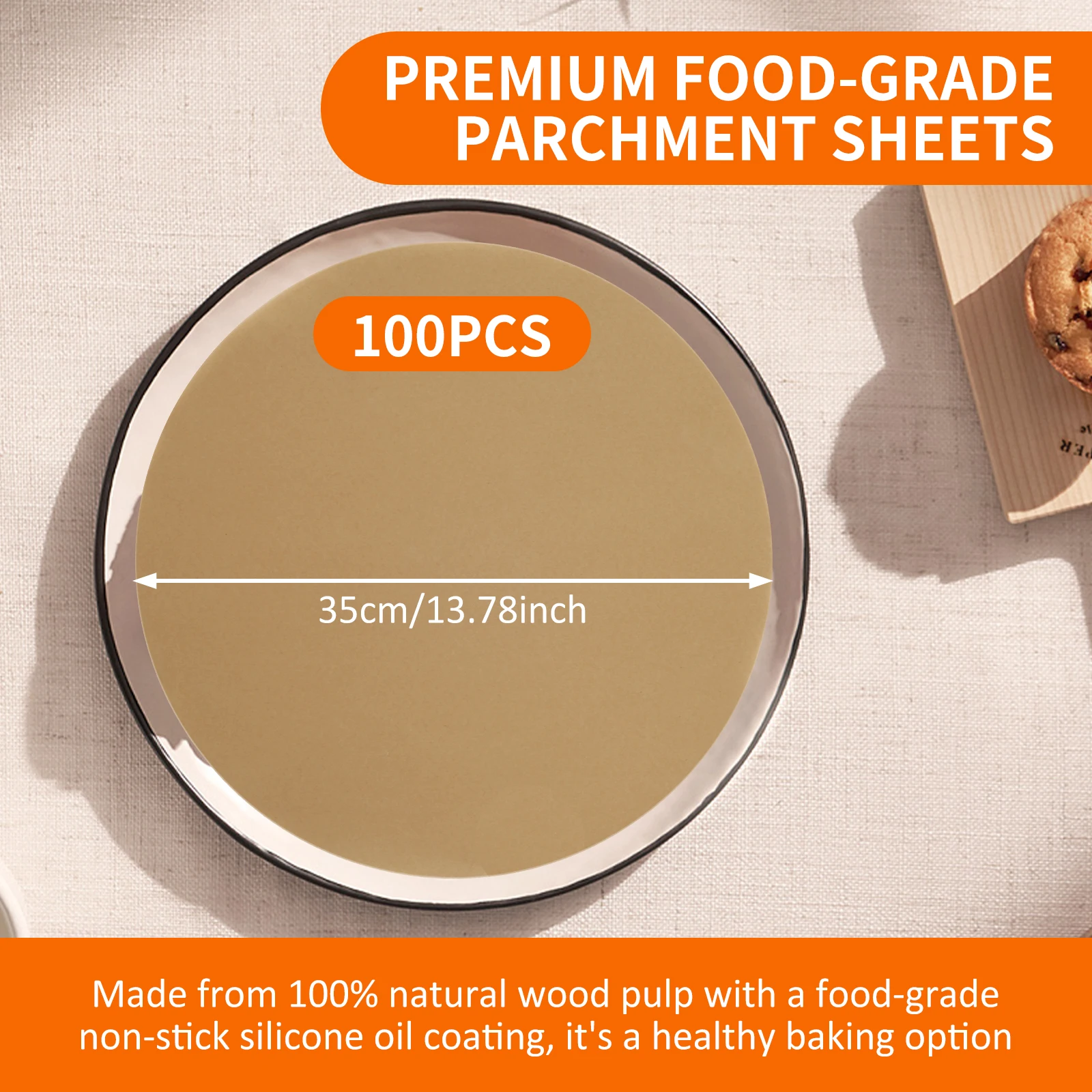 100/200Pcs Parchment Paper Baking Sheets 14 Inch Round Pizza Parchment Paper Non Stick Grilling Accessories Precut Baking Paper