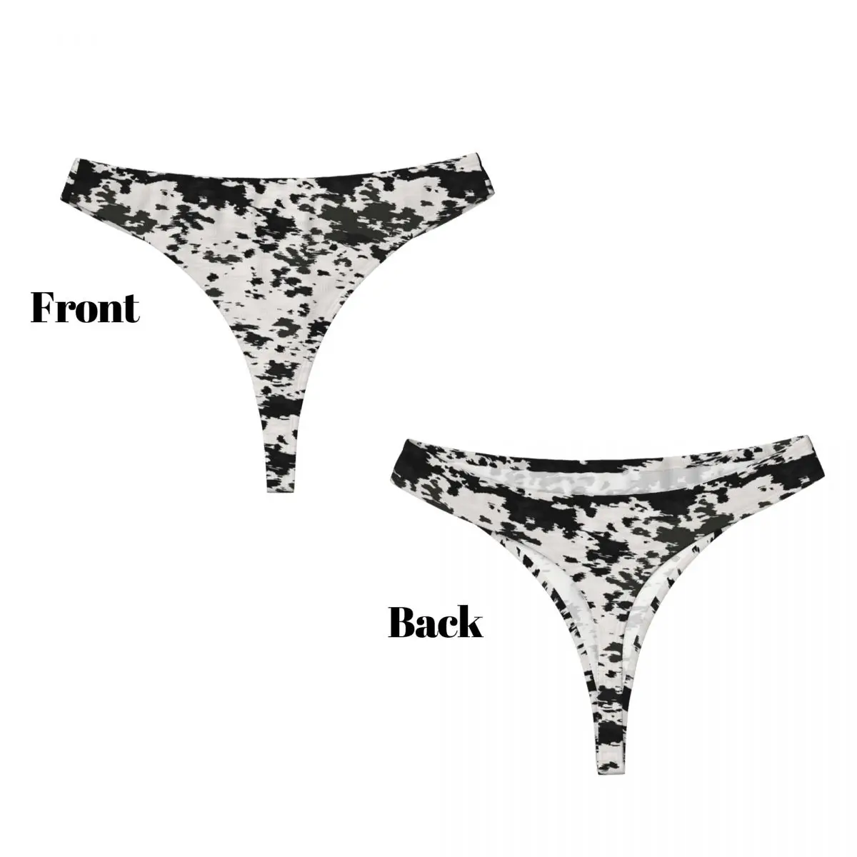 Custom Cow Hide Black And White G-string Panties Breathable Women Stretch Thongs Comfort Underwear