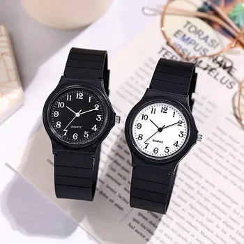 Montre-bracelet en silicone souple pour enfants, petites montres noires, montre-bracelet unisexe pour enfants, adolescents garçons et filles, 1PC