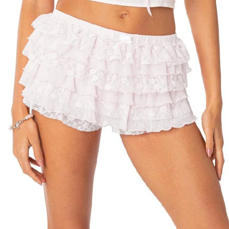 Women Lolita Bloomers Ruffle Layered Lace Pumpkin Shorts Bottom Pants Y2k Booty Shorts Skirts Sweet Girls Under Shorts Clothes