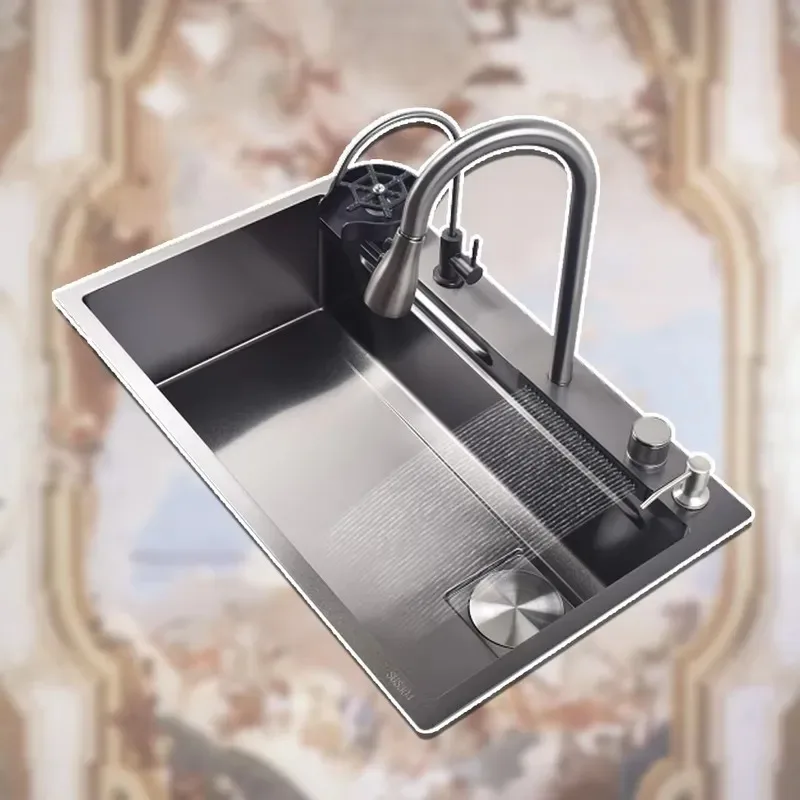 STLF Single bowl kitchen sink new black 304 stainless steel rectangular with faucet counter installation four holes