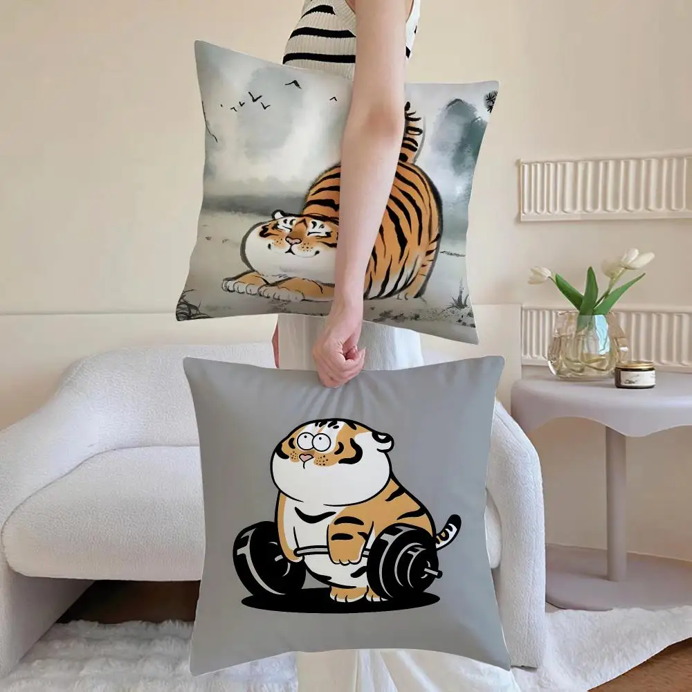character fantasy A-Alexander the Fat Tiger Cushion Cover Washable Faux Linen Cover Modern Lightweight for Living Room Sofa