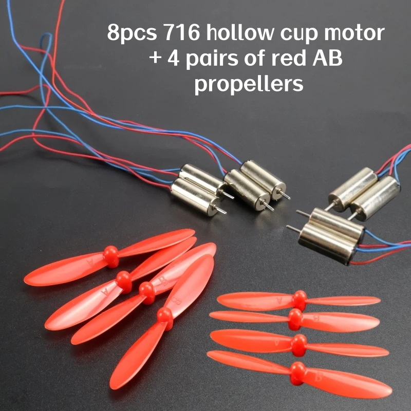 8 x dc 3.7v 50000rpm 716 hollow cup high speed motor with propeller 4 pairs 55mm A/B propellers for DIY micro FPV quadcopter
