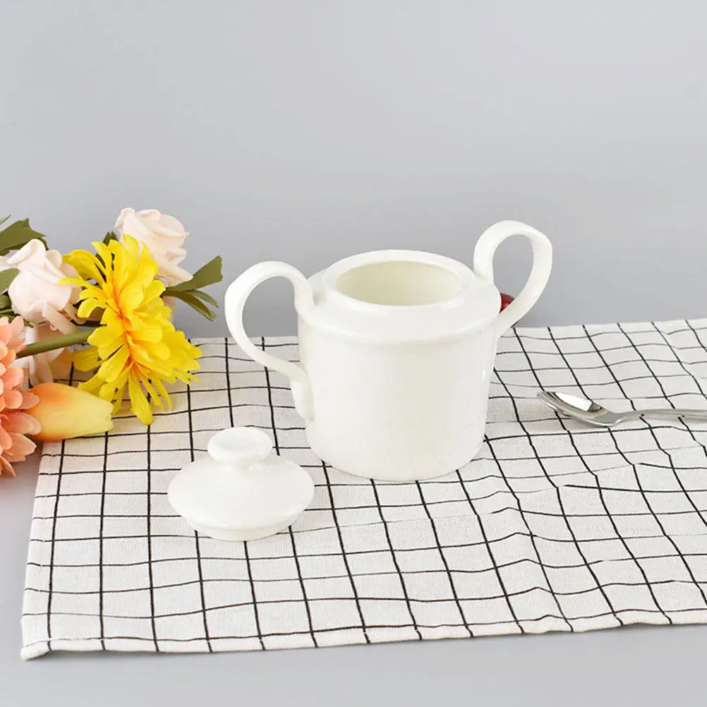 1Pcs Ceramic Cube Sugar Jar Double Ears Design Moisture Proof Insect Resistant for Coffee Sugar Candy Salt Chili Porridge Bowl