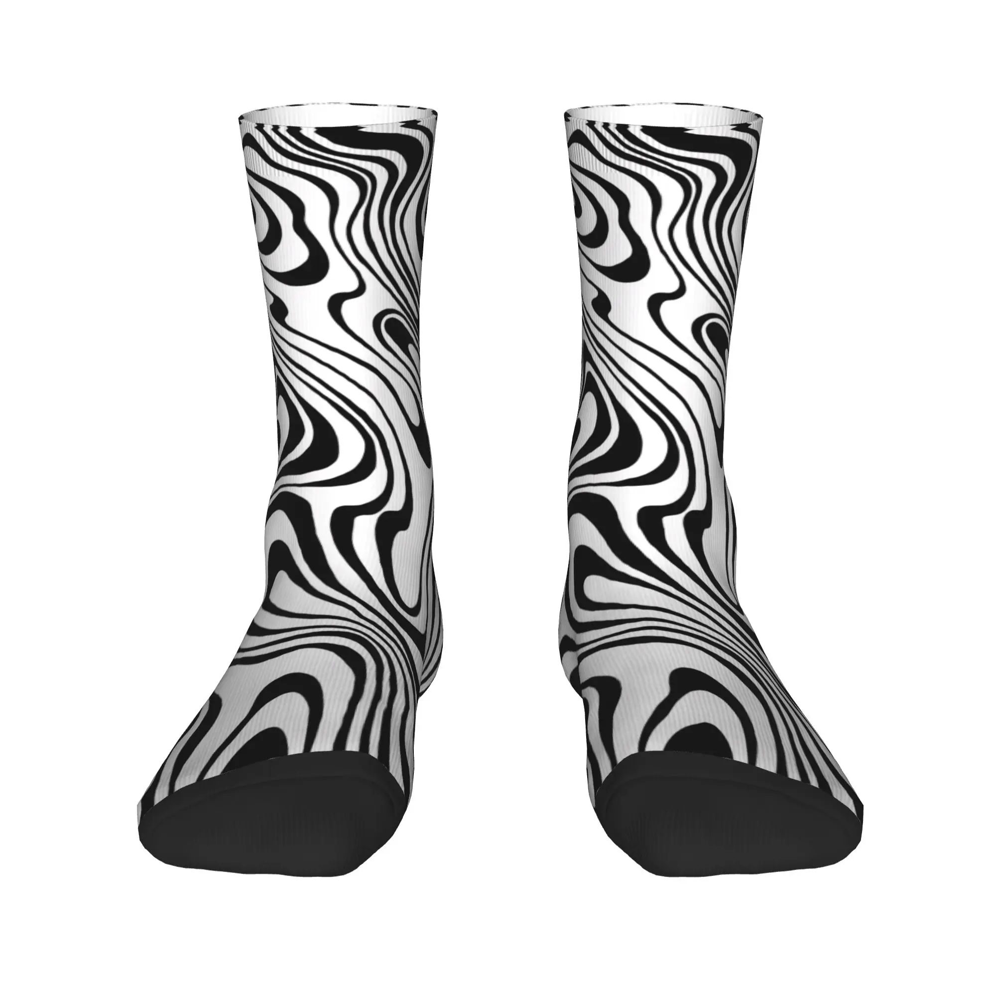 Black White Swirl Liquid Marble Abstract Optical Illusion Pattern Stockings  Design Casual Socks Autumn Anti Skid Socks Gift
