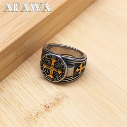 Vintage Saint Benedict Cspb Cross Finger Ring Stainless Steel Catholic Church Christianity Ring Hip Hop Jewelry acero inoxidable