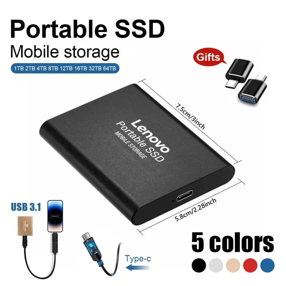 Lenovo SSD portabel hard drive eksternal kecepatan tinggi Mobile Solid State Drive 128TB penyimpanan eksternal Hard disk desives untuk PCMac