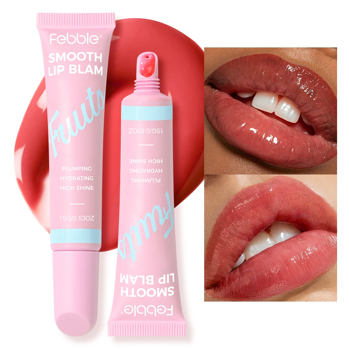 Conjunto de 3 peças, bálsamo labial de brilho labial de gelatina cristalina, hidrata e suaviza linhas labiais, lábios de vidro de cor labial gelatinoso, fragra frutado