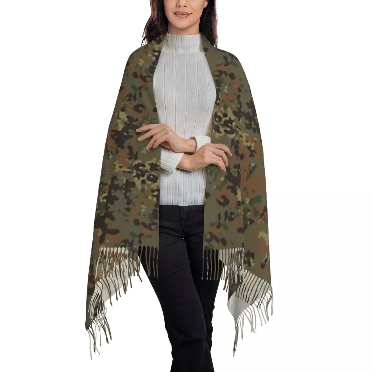 Flecktarn Camouflage (8) Scarf Tassel Scarves Women Soft Warm Shawls and Wraps Long Fall Winter Shawl Wrap