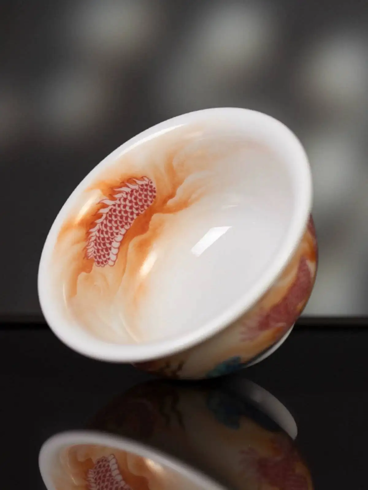 Sacred Mountain Antique-Style Hand-Painted Underglaze Red Dragon Pattern With Gold Trim On The Lid, Jingdezhen Ceramic Tea Set