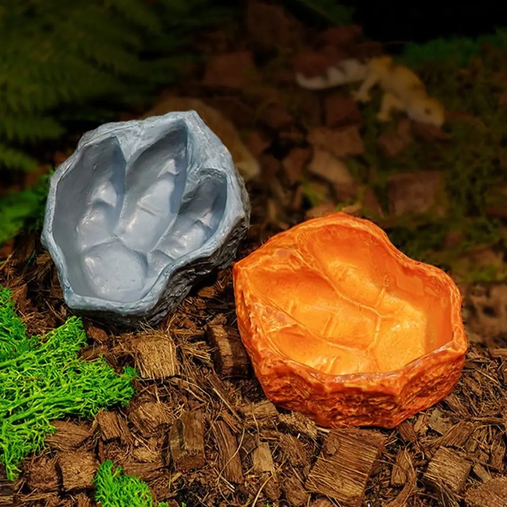 Multi-functional Reptile Feeding Bowl Multicolor Tree Stump Shape Reptile Bathtub Easy Clean Faux Stone Micro Landscaping Basin