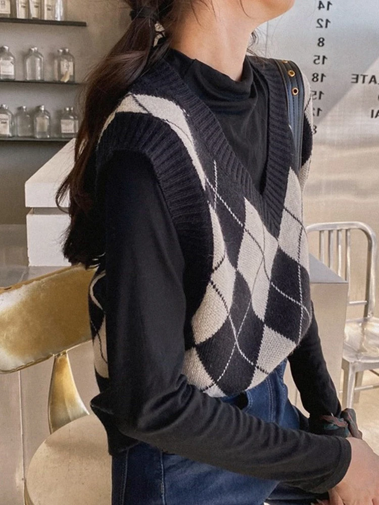 الخريف الشتاء المرأة ort محبوك سترة الماس id Sle V-ne Svel كلية Faion ملابس خارجية الحرارية #2