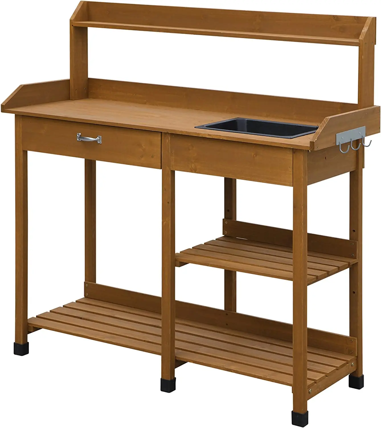 Outdoor Garden Potting Bench Wooden Workstation Table W/Cabinet Drawer Open Shelf Lower Storage Home Modern Durable