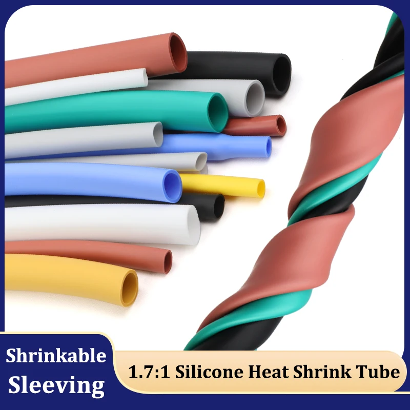 

1M Soft Silicone 1.7:1 Heat Shrink Tube 0.8mm ~ 30mm High Temperature Resistance Insulated Sleeve DIY Wire Cable Protector Wrap