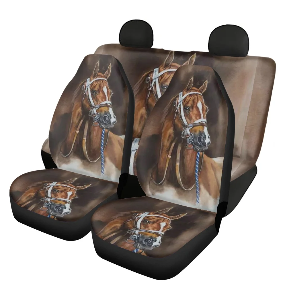 INSTANTARTS Universal Fit Car Seat Covers Crazy Horse Desiugn 3D Full Set of 4 Piece Split Bench Protector Covers for Auto Cars