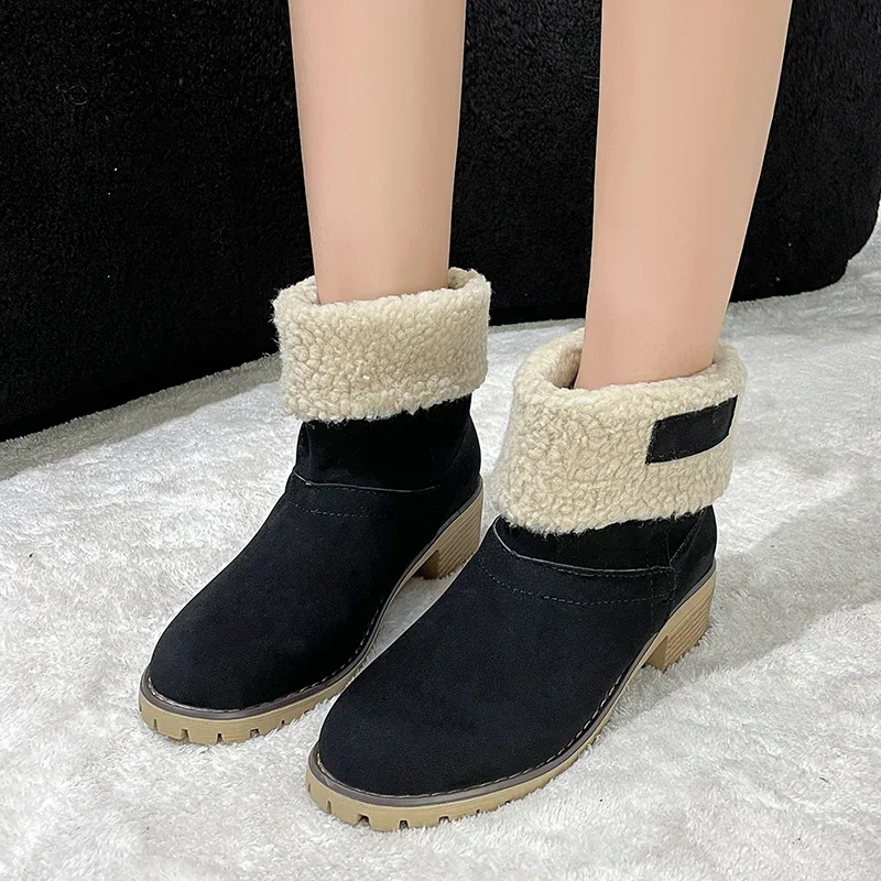 

Women Winter Fur Warm Snow Boots 2023 Ladies Cotton Fur Ankle Boots Turned-over Edge Female Shoes Casual Women Mid Booties Botas