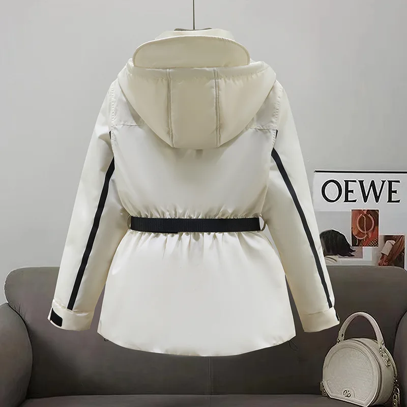 Women Mid Length Parkas Coats Solid Jackets Belt Drawstring Hooded Zipper Pocket Long Sleeves Thick Slim Fit Casual 2025 Winter