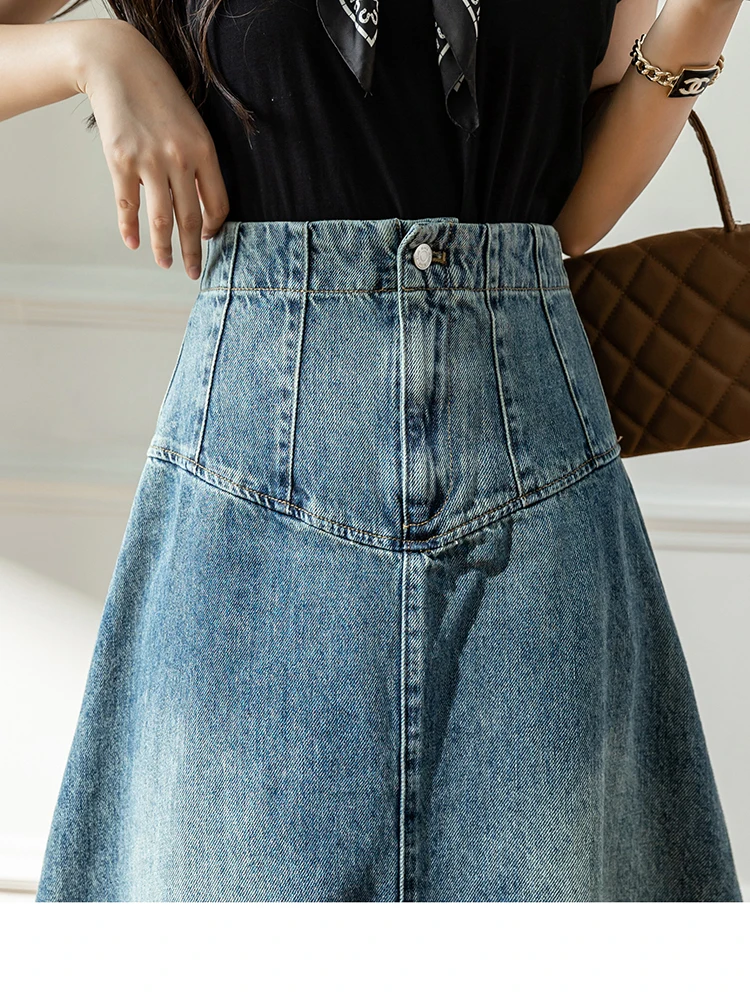 Vintage High Waist Long Denim Skirt Women Casual Fashion Jeans Skirt Zipper Maxi Denim Skirts Autumn Winter 2024 New Blue Skirts