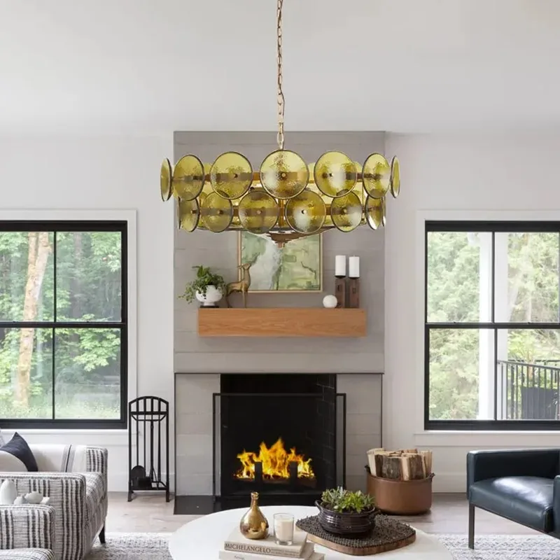 Italian Art Glass Chandelier Lorenzo Inspired Amber Green White E14 Lamp Bauhaus Design for Kitchen Island Living Room