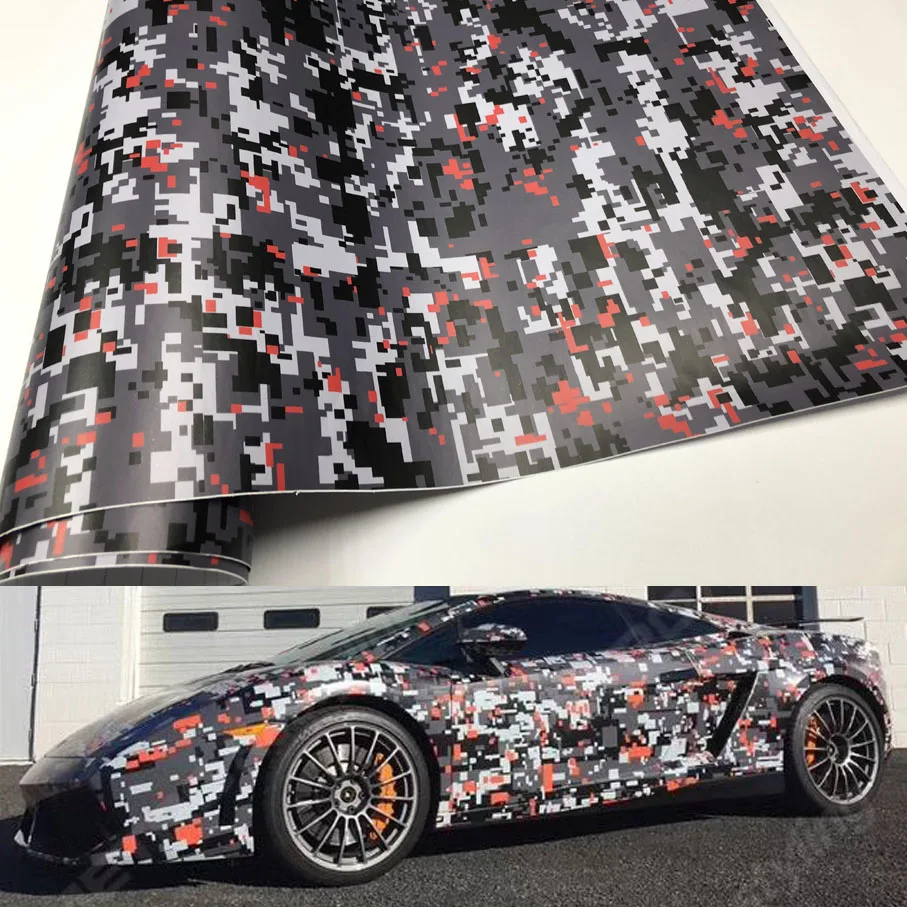 Digital Adhesive Black White Red Camo Vinyl Wrap Camouflage Film With Air Bubble Free For Car Wrapping Motocycle Decal Graphics
