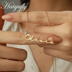Haiyufly Personalized Custom Name Necklace with Birthston for Women Stainless Steel Handmade Nameplate Choker Chain Jewelry Gift
