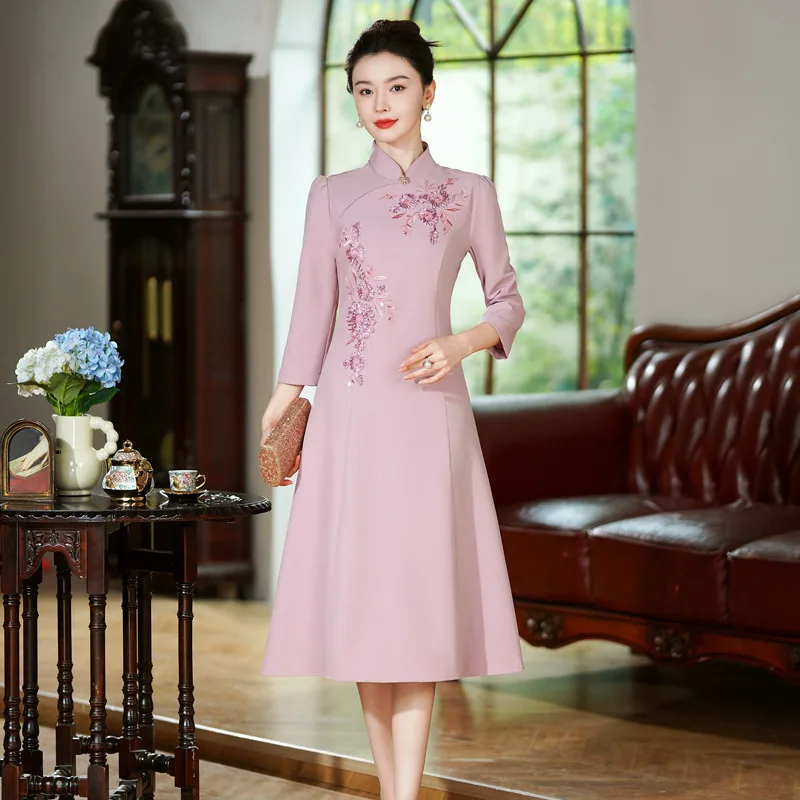 

Yourqipao 2025 Autumn New Chinese Cheongsam Dress Embroidered Purple Mother Of The Bride Qipao Prom Dress