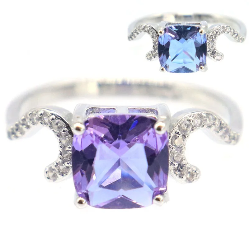 Buy 4 Get 1 Free 18x8mm Delicate Fine Cut 2.2g Color Changing Alexandrite Topaz Zultanite Pink Kunzite CZ Women Silver Rings