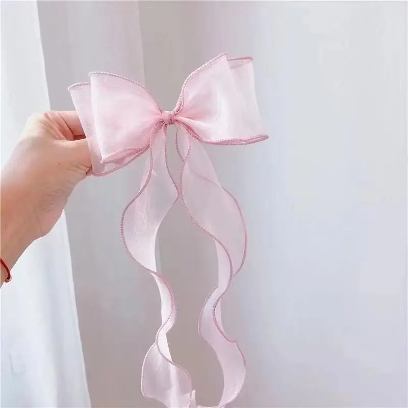 1/6pcs Long Organza Bow Hairpins Hair Accessories Sweet Net Yarn Oversized Hair Clip Summer For Children Girls Headdress