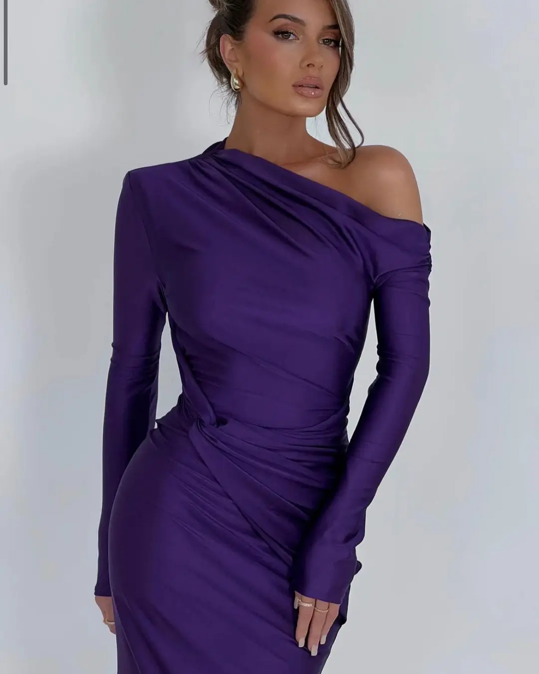 Mermaid Formal Evening Dresses for Women Long Sleeve Party Dress Satin Prom Gowns Purple vestidos de fiesta elegantes 2024