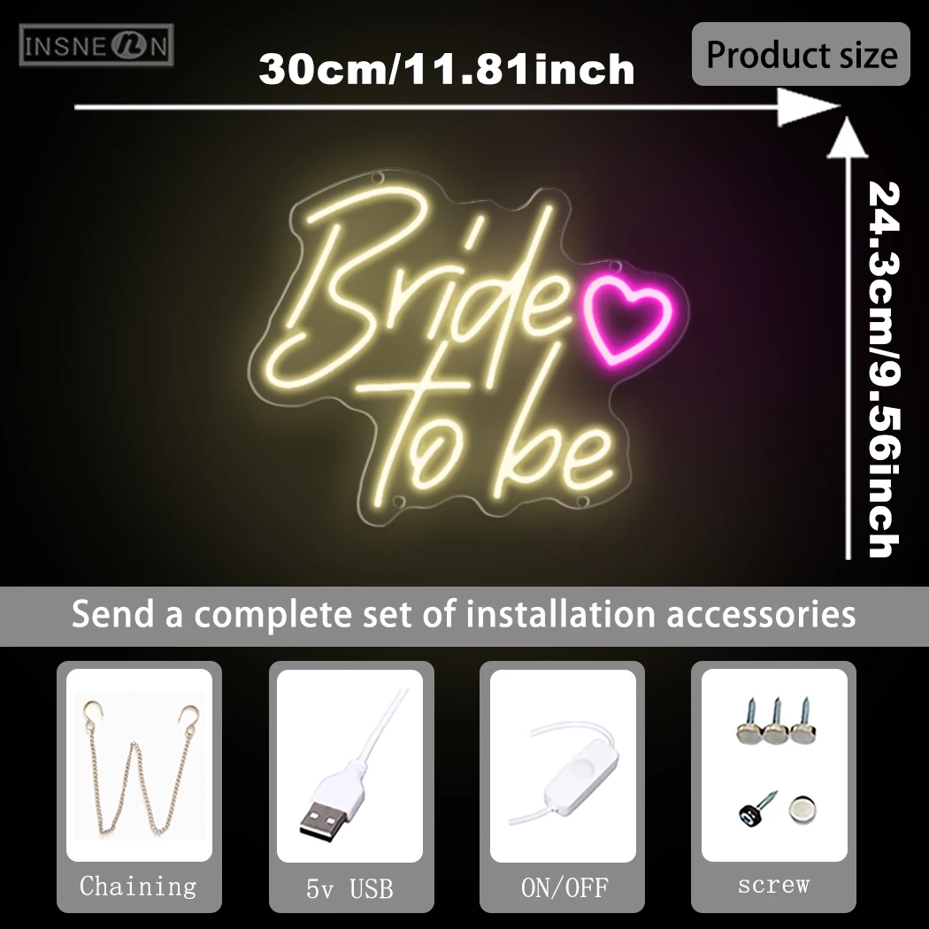 Romantic Bride To Be LED Neon Sign USB Powered Wall Art for Bedroom Decor for Parties Gift Weddings Special Events Multipurpose