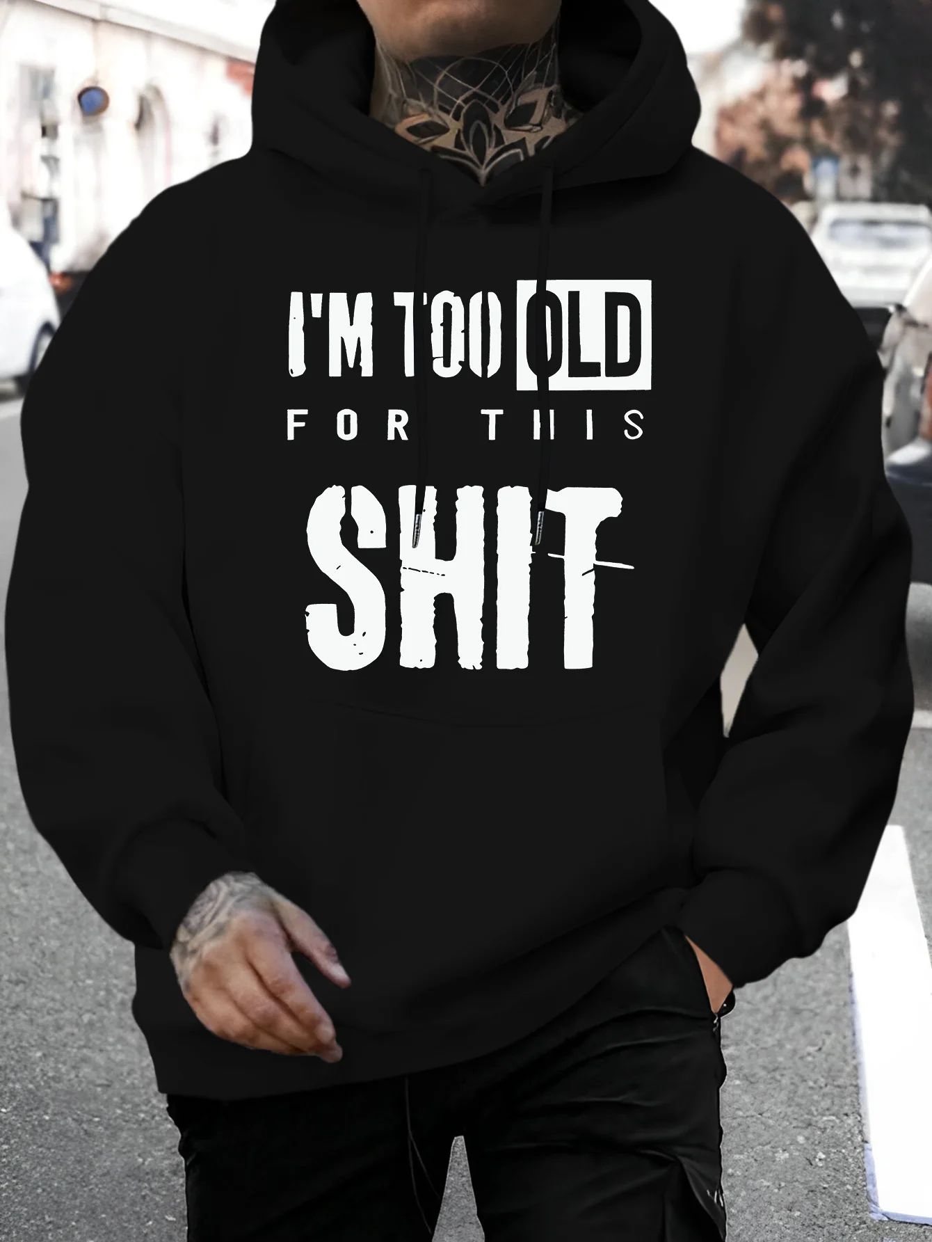 Men's New Fashion Personality I Am Too Old To Design Letter Printing Casual Sweater Fashion Drawstring Hoodie Autumn and Winter Top Comfortable Versatile Long-sleeved Hooded Sweater [Niuwang Selection]