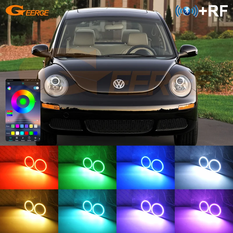 Para volkswagen vw beetle 2006 2007 2008 2009 2010 bluetooth app multi-cor ultra brilhante rgb led anjo olhos kit halo anéis