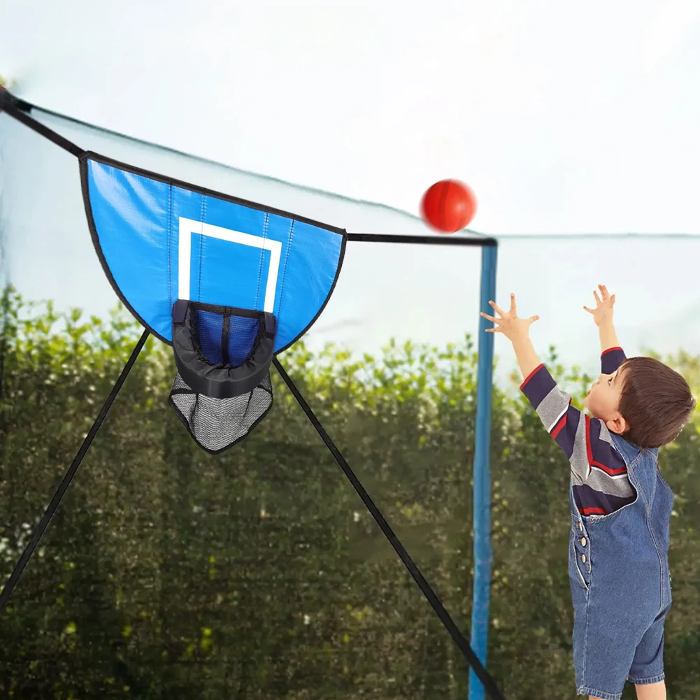 

Trampoline Basketball Hoop Kit with Pump and Mini Ball Kids Sport Games Easy To Assemble Trampoline Accessory
