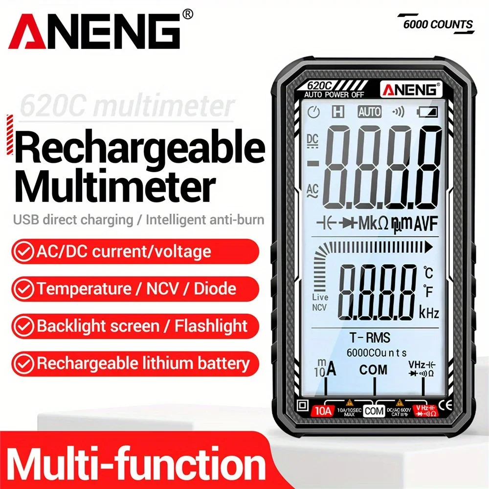 ANENG 620C Digital Multimeter 6000 Counts Rechargeable Tester AC/DC Voltage Current Resistanc Capacitance with NCV Function