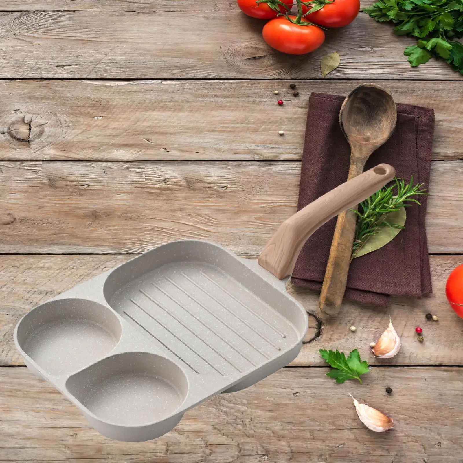 Fried Egg Pan Nonstick Egg Frying Pan Multipurpose 3 Section Divided Long Handle Non Stick Omelette for Hamburger Ham Plett