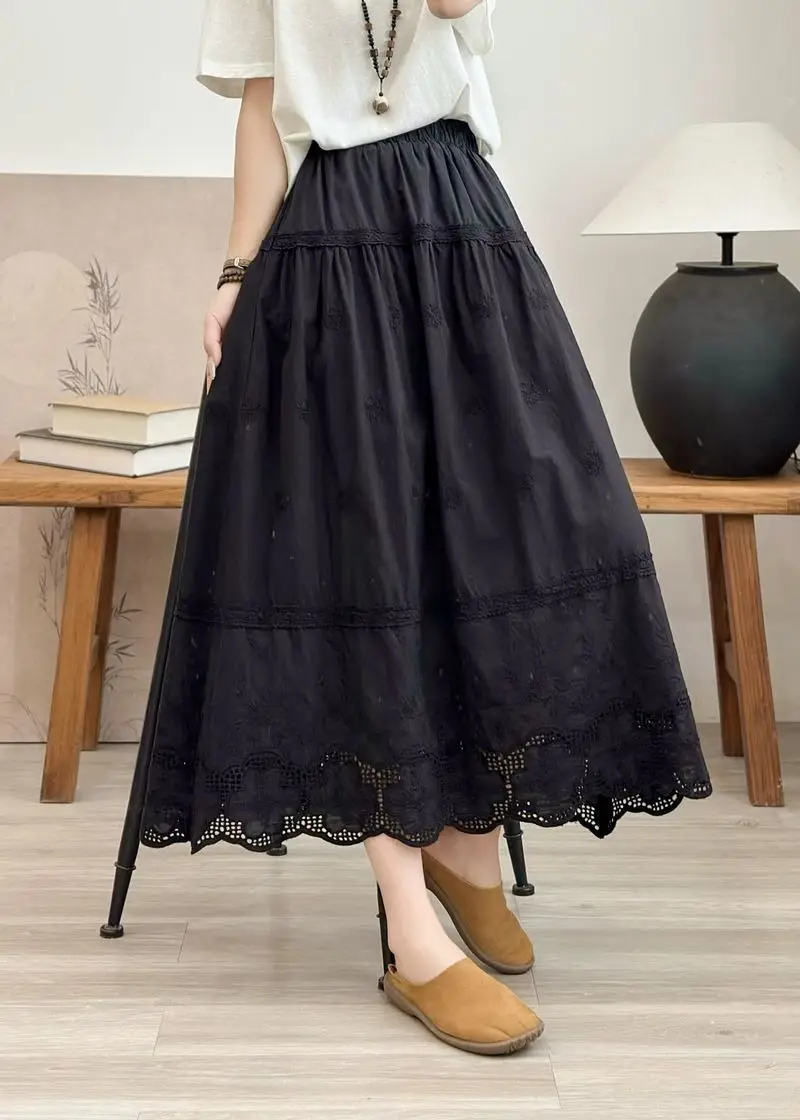 

Новая летняя женская юбка миди 2026 года: однотонная, с вышивкой и вырезами, на эластичной талии, повседневная