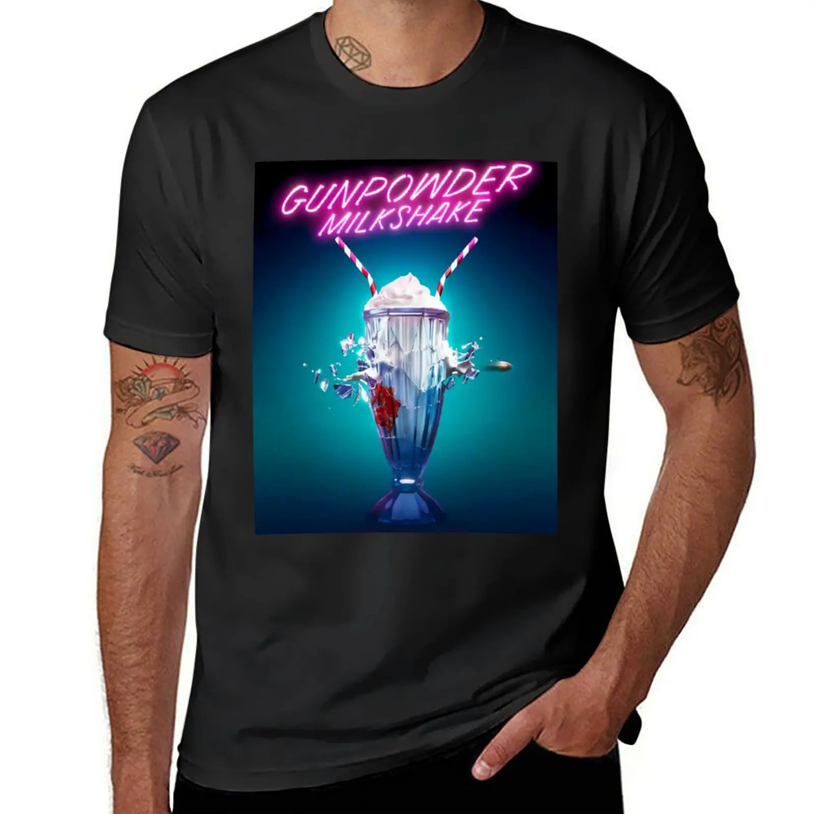 Gunpowder Milkshake Poster T-Shirt summer top cute tops summer tops customs designer t shirt men