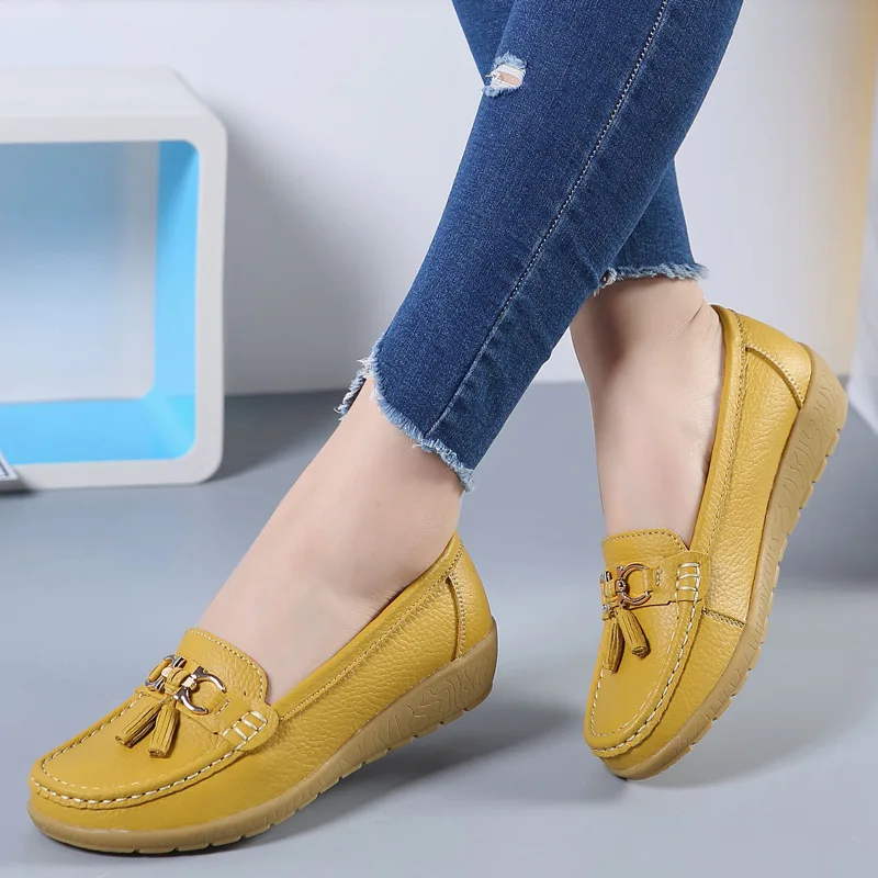 Women Flats Ballet Shoes Ballerina Ladies Casual Shoes Leather Breathable Moccasins Women’s Boat White Flats Shoes Women