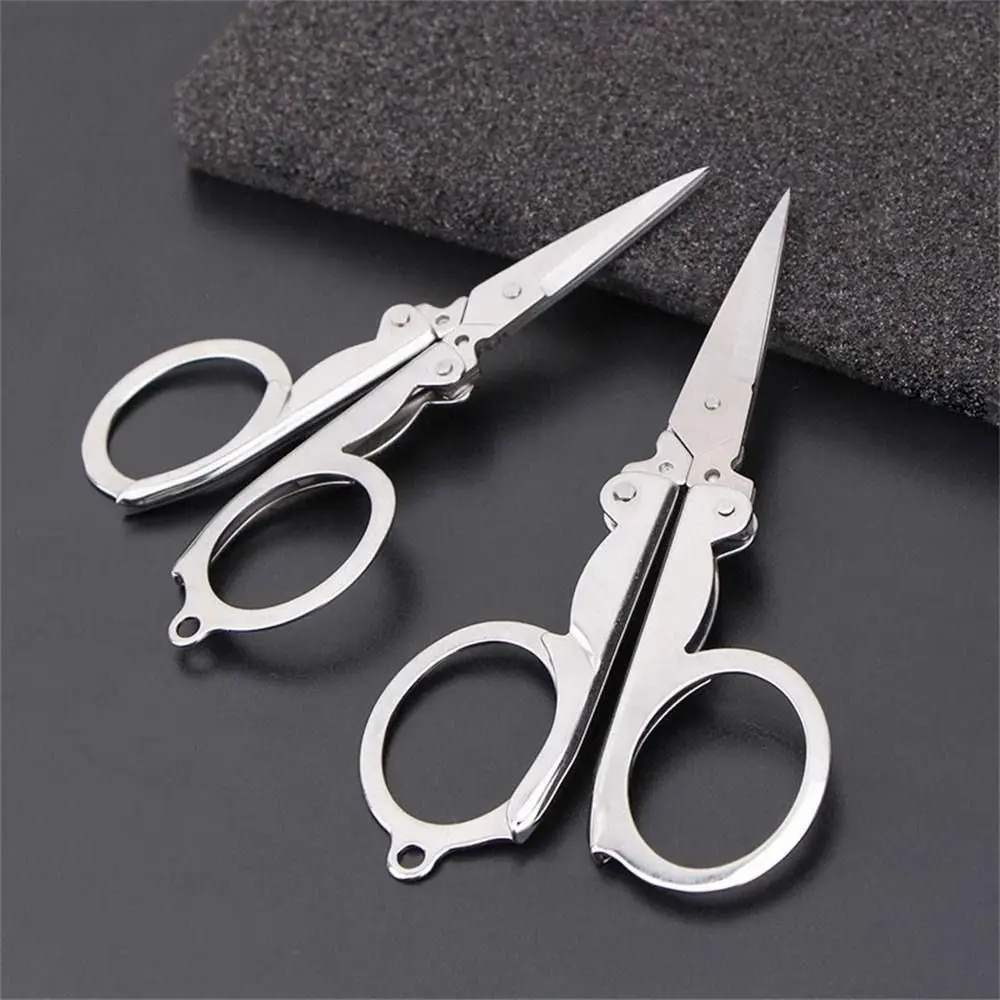 Stainless Steel Foldable Scissors New Mini Compact Pocket Scissor Silver Craft Scissor Travel